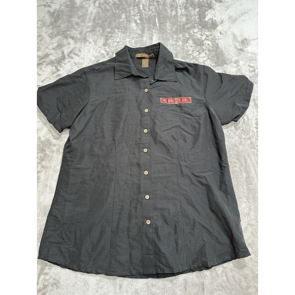 Harriton Shirt Women's Size Large‎ Black Short Sleeve Button Up The Brews Hall